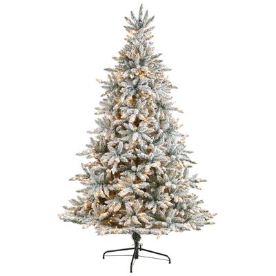 8'Flocked West Virginia Spruce Artificial Christmas Tree with 600 Clear Lights and 1856 Bendable Branches