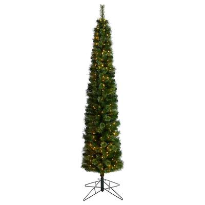 8' Green Pencil Artificial Christmas Tree with 200 Clear (Multifunction) LED Lights and 402 Bendable Branches