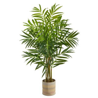 8'King Palm Artificial Tree in Handmade Natural Cotton Multicolored Woven Planter