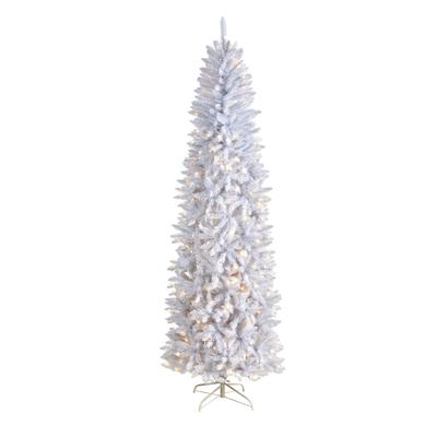 8'Slim White Artificial Christmas Tree with 400 Warm White LED Lights and 1348 Bendable Branches