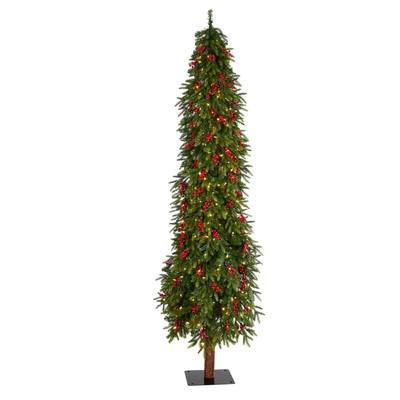 8' Victoria Fir Artificial Christmas Tree with 350 Multi-Color (Multifunction) LED Lights, Berries and 667 Bendable Branches
