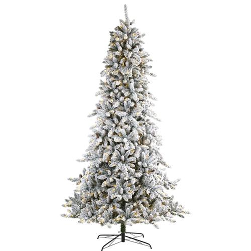 9'Flocked Livingston Fir Artificial Christmas Tree with Pine Cones and 650 Clear Warm LED Lights