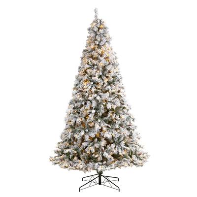 9' Flocked White River Mountain Pine Artificial Christmas Tree with Pinecones and 650 Clear LED Lights