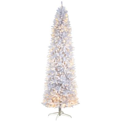 9'Slim White Artificial Christmas Tree with 600 Warm White LED Lights and 1860 Bendable Branches