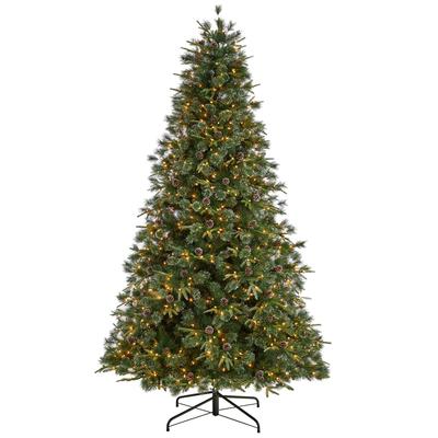 9'Snowed Tipped Clermont Mixed Pine Artificial Christmas Tree with 900 Clear Lights, Pine Cones and 900 Bendable Branches