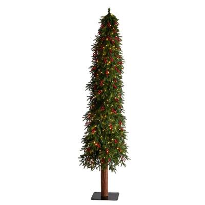 9' Victoria Fir Artificial Christmas Tree with 400 Multi-Color (Multifunction) LED Lights, Berries and 781 Bendable Branches