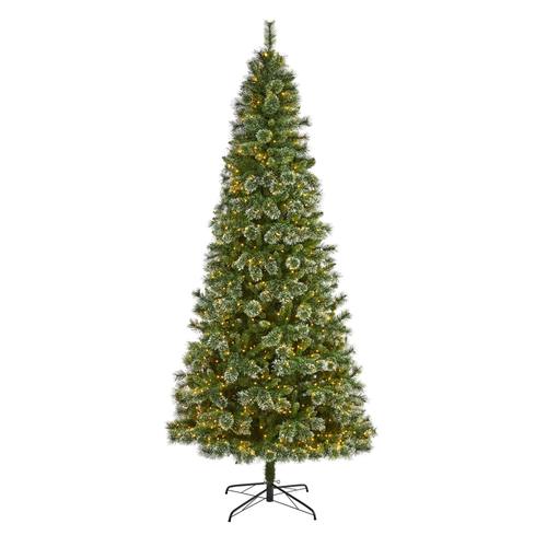 9'Wisconsin Slim Snow Tip Pine Artificial Christmas Tree with 800 Clear LED Lights