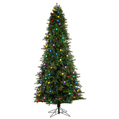 9.5' Montana Mountain Fir Artificial Christmas Tree with 1150 Multi Color LED Lights and Instant Connect Technology, 125 Globe Bulbs and 2330 Bendable Branches