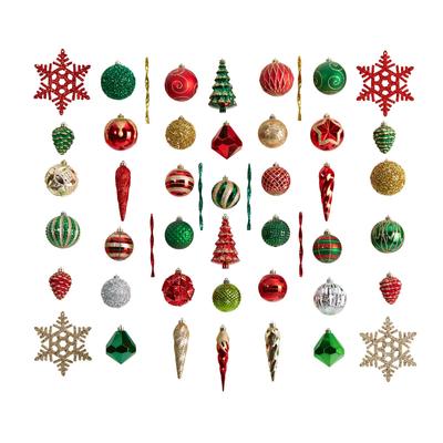 Holiday Deluxe Shatterproof, 52 Count Christmas Tree Ornament Box Set, Re-Useable Container