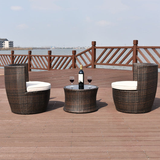 3 pcs Patio Rattan Stackable Furniture Set