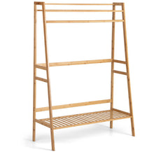Load image into Gallery viewer, Bamboo Clothing Rack with Storage Shelves-Natural

