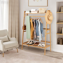 Load image into Gallery viewer, Bamboo Clothing Rack with Storage Shelves-Natural
