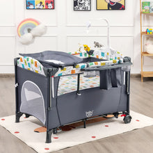 Load image into Gallery viewer, 5 in 1 Baby Nursery Center Foldable Toddler Bedside Crib with Music Box
