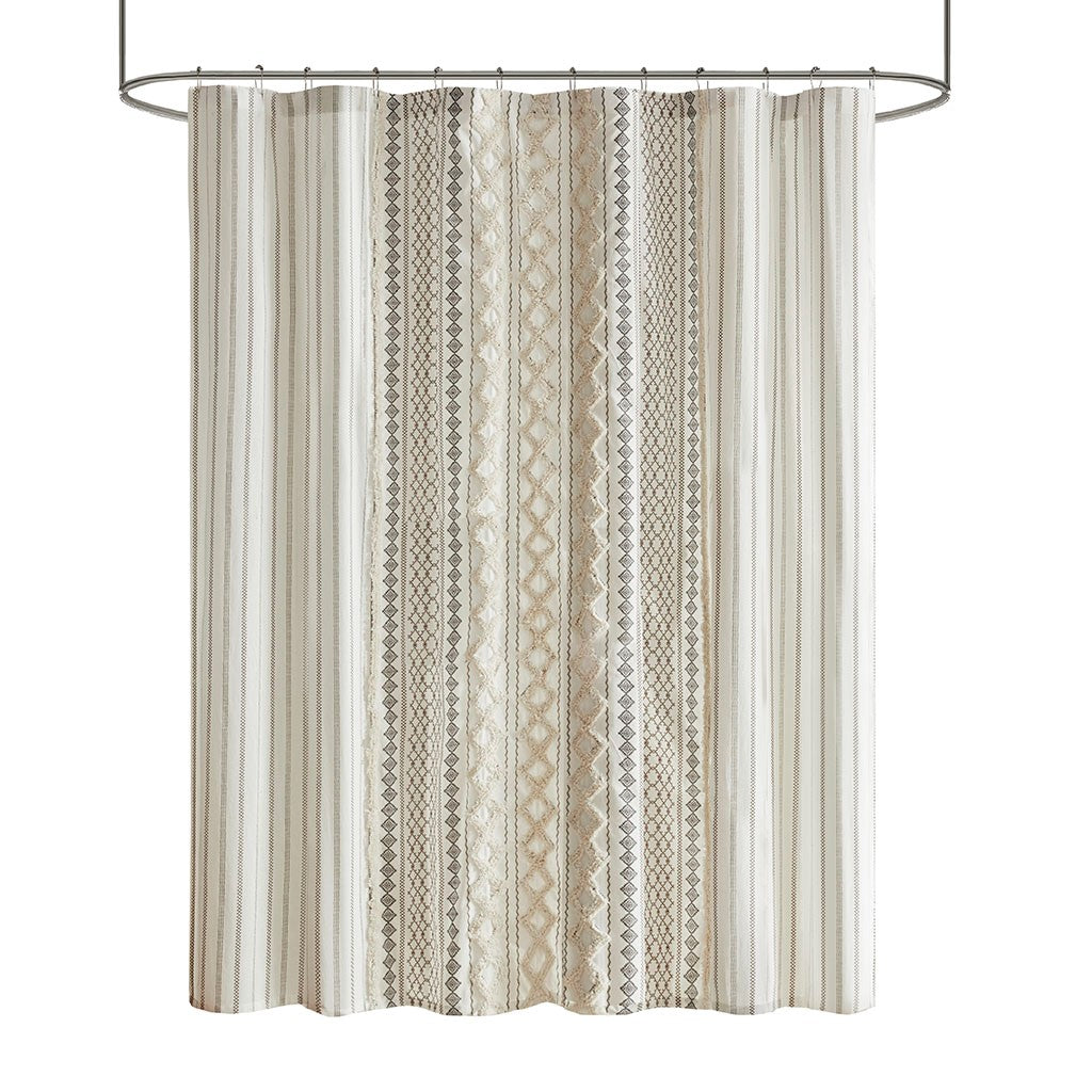 Imani Cotton Printed Shower Curtain With Chenille Stripe II70-1121 By Olliix
