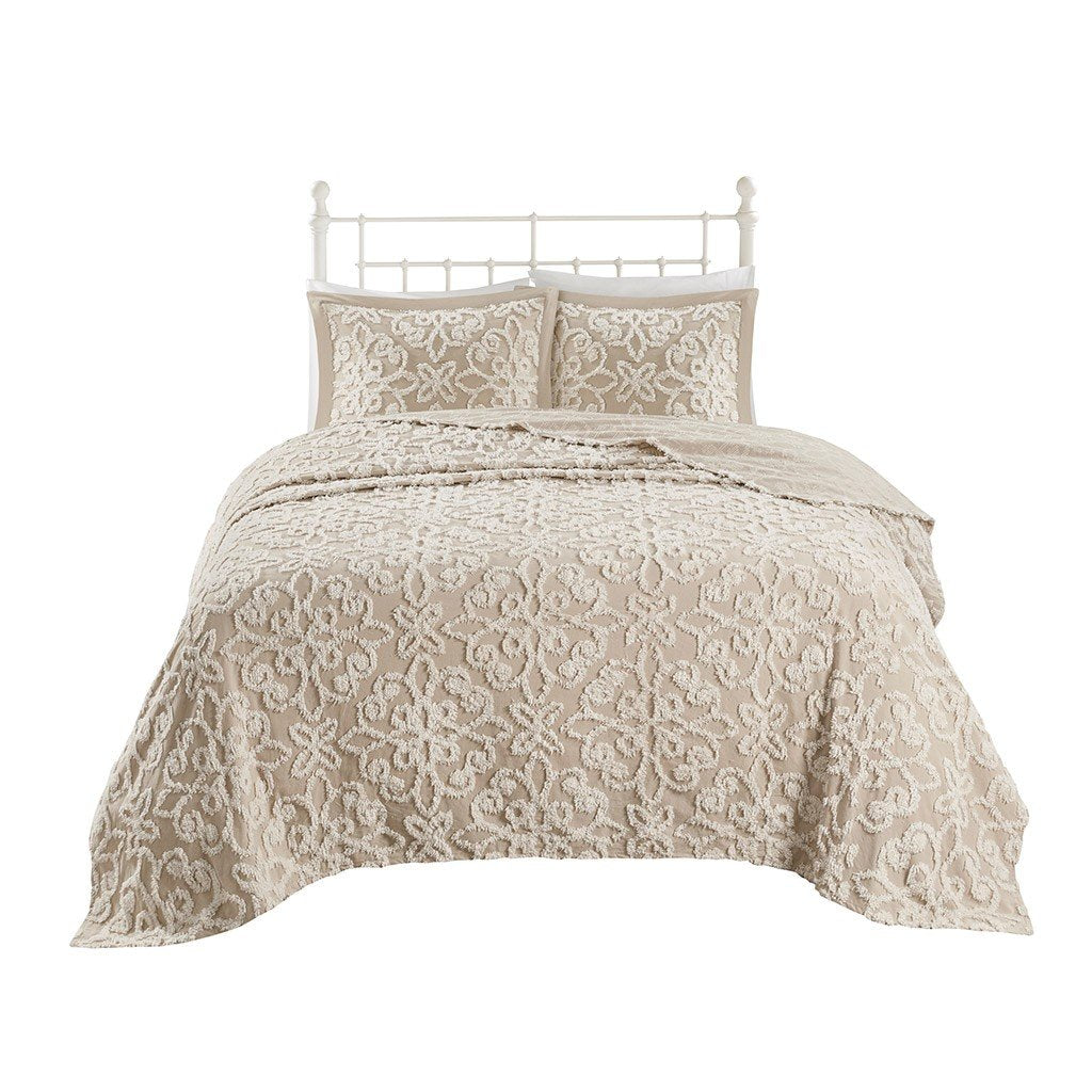 Madison Park Sabrina 100% Cotton Tufted Bedspread Set - Full/Queen - Taupe MP13-7124 By Olliix