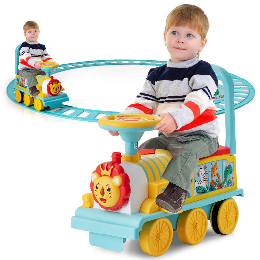 6V Electric Kids Ride On Train with 16 Pieces Tracks-Blue