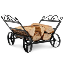 Load image into Gallery viewer, Firewood Rack Decorative Rustproof Steel Fireplace Log Holder with Wheels
