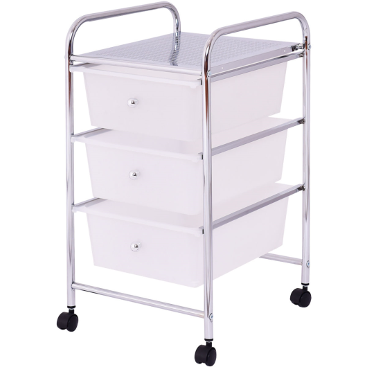 3 Drawers White Metal Rolling Storage Cart