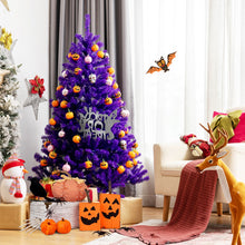 Load image into Gallery viewer, Artificial Prelit Purple Halloween Tree with Orange Lights and Pumpkin Ornaments-5&#39;
