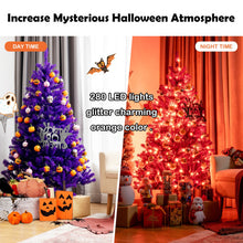 Load image into Gallery viewer, Artificial Prelit Purple Halloween Tree with Orange Lights and Pumpkin Ornaments-5&#39;
