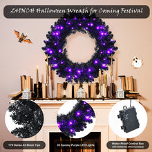 Load image into Gallery viewer, 24 Inch Pre-lit Halloween Wreath with 35 Purple LED Lights
