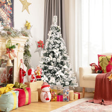 Load image into Gallery viewer, 5 Feet Snow Flocked Hinged Christmas Tree with Berries and Poinsettia Flowers
