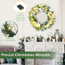 Load image into Gallery viewer, 24 Inches Pre-Lit Artificial Christmas Wreath with 50 LED Lights
