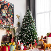 Load image into Gallery viewer, Pre-lit Snow Flocked Christmas Tree with Red Berries and LED Lights
