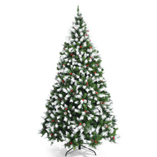 Load image into Gallery viewer, Pre-lit Snow Flocked Christmas Tree with Red Berries and LED Lights
