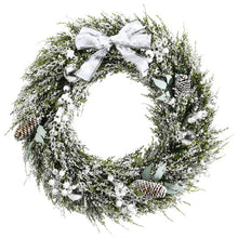 Load image into Gallery viewer, 24 Inch Snowy Artificial Christmas PE Wreath with Pine Cones

