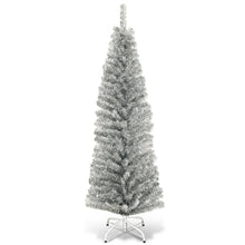 Load image into Gallery viewer, 6 ft Tinsel Tree Unlit Slim Pencil Christmas Tree-Silver

