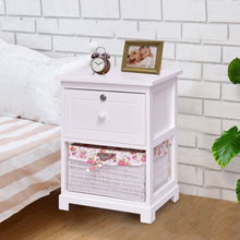 Load image into Gallery viewer, 2 Tiers Wood Nightstand w/ 1 Drawer and 1 Basket
