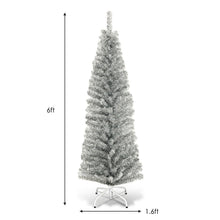 Load image into Gallery viewer, 6 ft Tinsel Tree Unlit Slim Pencil Christmas Tree-Silver
