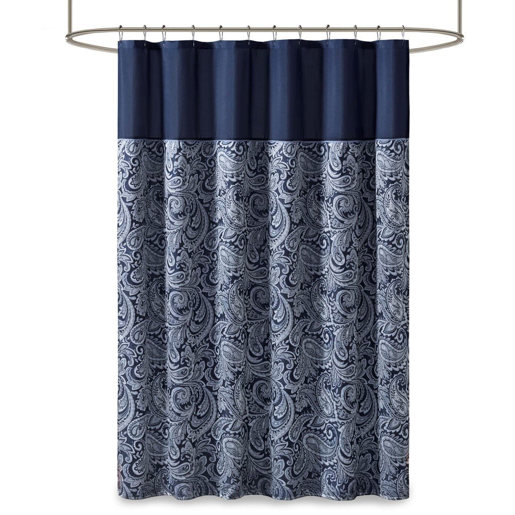 Madison Park Aubrey 100% Polyester Jacquard Shower Curtain- Navy MP70-6459 By Olliix