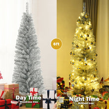 Load image into Gallery viewer, 6 ft Tinsel Tree Unlit Slim Pencil Christmas Tree-Silver
