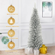 Load image into Gallery viewer, 6 ft Tinsel Tree Unlit Slim Pencil Christmas Tree-Silver
