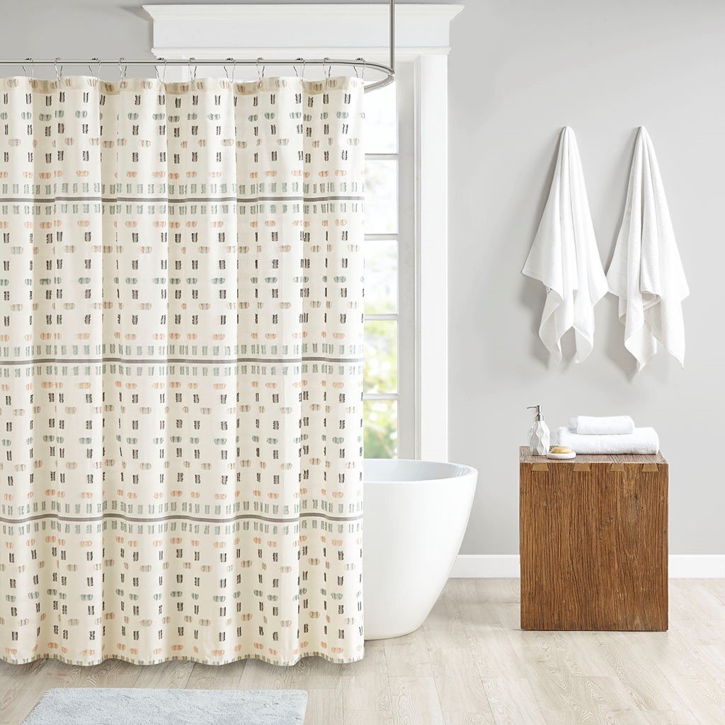 Urban Habitat Auden 100% Cotton Jacquard Shower Curtain- Aqua UH70-2306 By Olliix