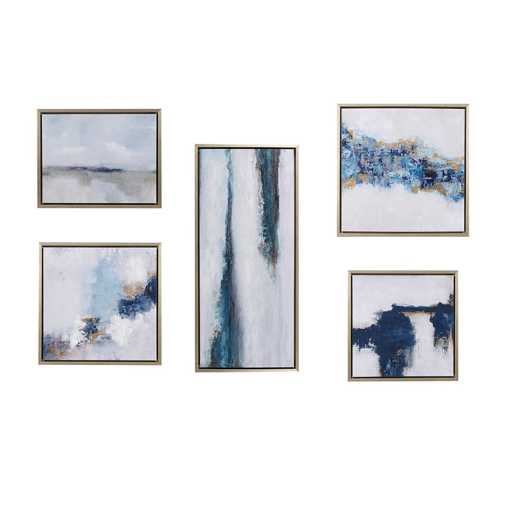 Blue Drift Framed Embellished Canvas Gallery 5Pc Set MT95C-0036A By Olliix