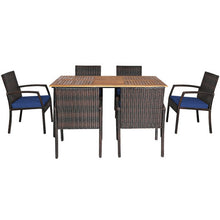 Load image into Gallery viewer, 7Pcs Patio Rattan Cushioned Dining Set with Umbrella Hole-Navy
