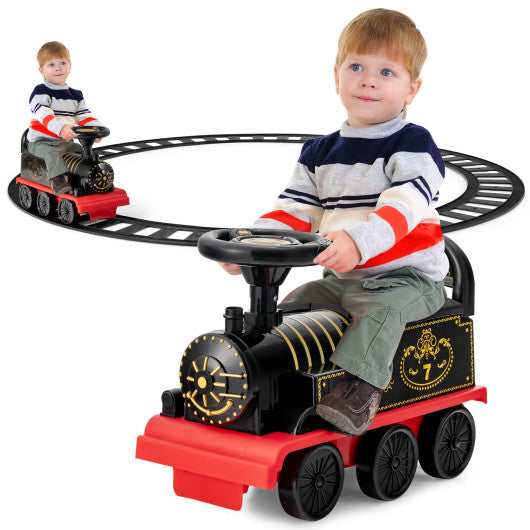 6V Electric Kids Ride On Train with 16 Pieces Tracks-Black