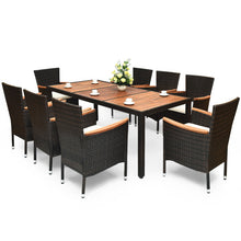Load image into Gallery viewer, 9 Pieces Patio Rattan Dining Set with Stackable Chairs Cushioned and Acacia Wood Table Top
