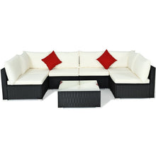 Load image into Gallery viewer, 7-Piece Outdoor Sectional Wicker Patio Sofa Set with Tempered Glass Top-Beige
