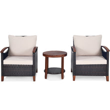 Load image into Gallery viewer, 3 Pieces Patio Rattan Furniture Set with Washable Cushion and Acacia Wood Tabletop-Beige
