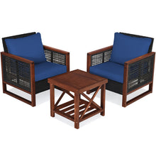 Load image into Gallery viewer, 3 Pieces Patio Wicker Furniture Sofa Set with Wooden Frame and Cushion
