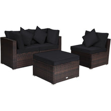 Load image into Gallery viewer, 4 Pieces Ottoman Garden Patio Rattan Wicker Furniture Set with Cushion-Black
