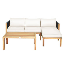 Load image into Gallery viewer, 3 Pieces Patio Acacia Wood Sofa Furniture Set with Nylon Rope Armrest-White
