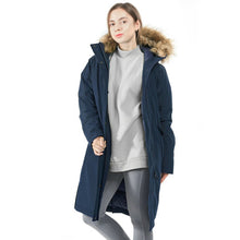 Load image into Gallery viewer, Women&#39;s Hooded Long Down Coat with Faux-fur Trim-Navy-XXL
