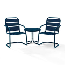 Load image into Gallery viewer, Brighton 3Pc Outdoor Metal Armchair Set Navy - Side Table &amp; 2 Chairs
