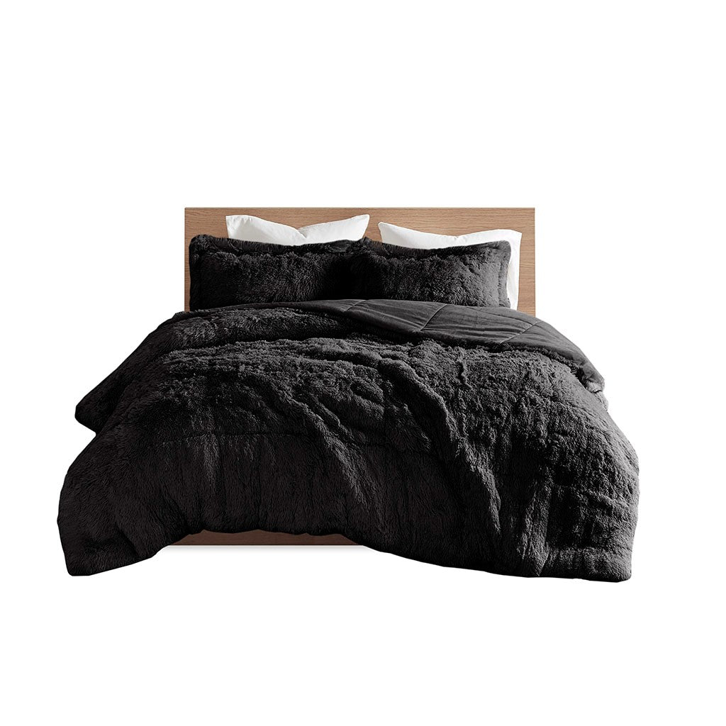 Malea Shaggy Faux Fur Comforter Set Full/Queen ID10-1921 By Olliix
