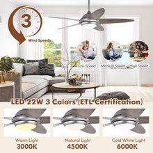 Load image into Gallery viewer, 52 Inch Ceiling Fan with Lights and 3 Lighting Colors-Silver Gray
